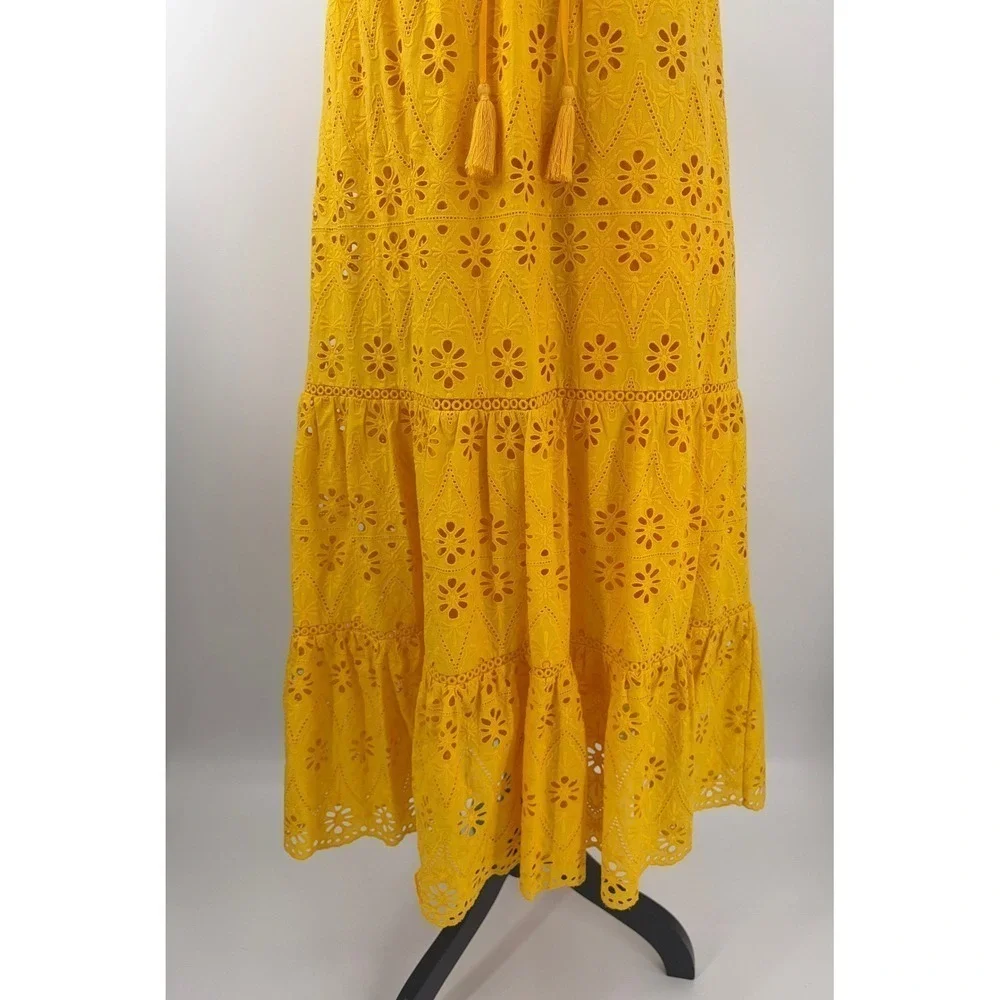 B44 Kate Spade Eyelet Patio Midi Dress XS Tiered Sleeveless Boho‎ Relaxed Summer